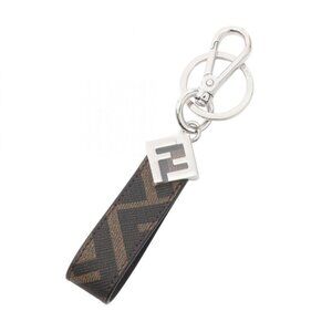 Fendi Key Holder FF Square Zucca Dark Brown Canvas Ring